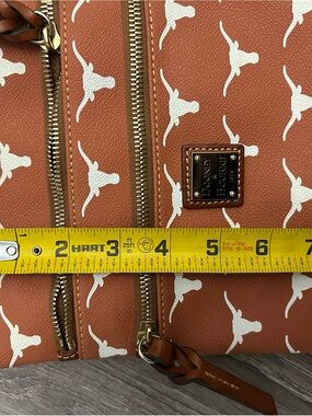 Dooney & Bourke Rust Brown Crossbody with White Print and Gold Hardware